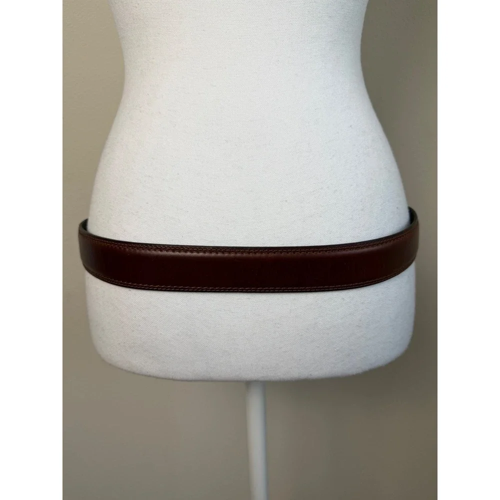 Mens Top Grain Leather Belt 36 / 90 Brown Solid Brass Buckle Casual Dress Preppy